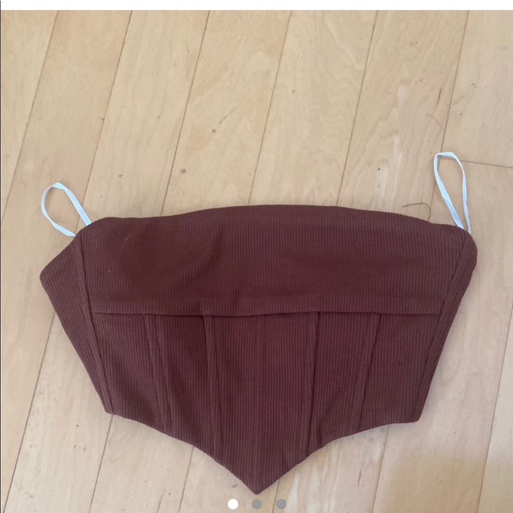 Princess Polly brown ribbed cropped corset top - Picture 2 of 3